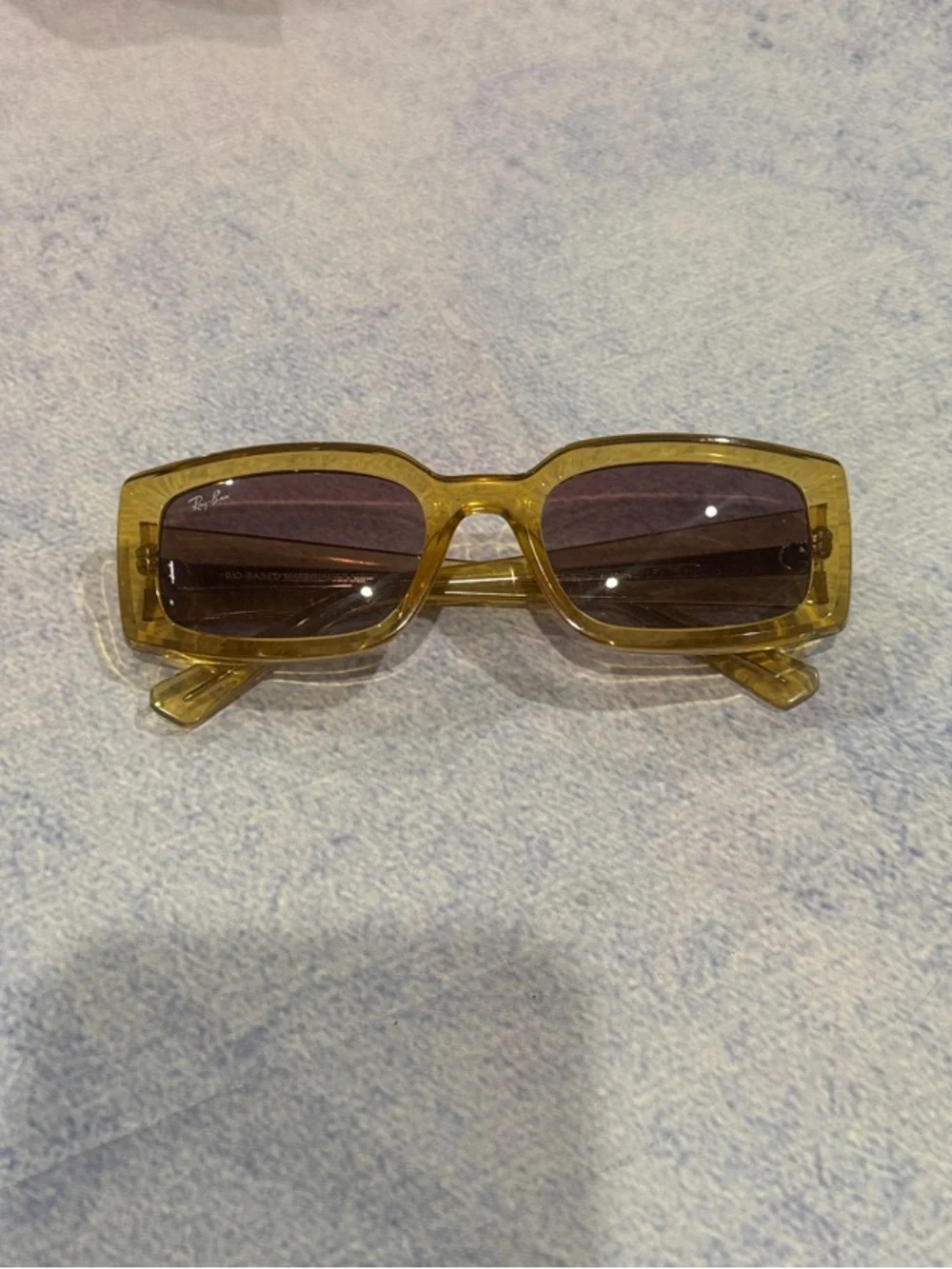 Ray-Ban Yellow Rectangular Sunglasses with Brown Tint